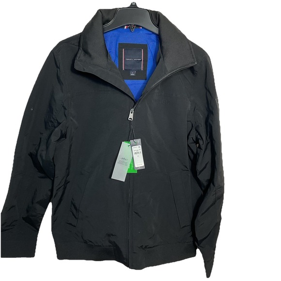 Tommy Hilfiger NWT mens M Coat Jacket VB81928169 Black Zip Water Wind Resistant - Picture 1 of 11